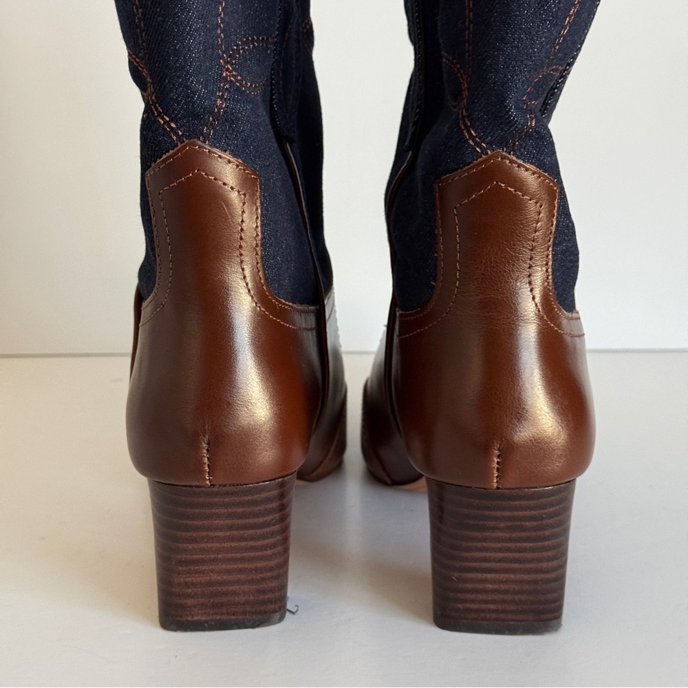 Steve Madden Josefine Western Ankle Boots Brown & Blue Denim Size 8M - Picture 8 of 12